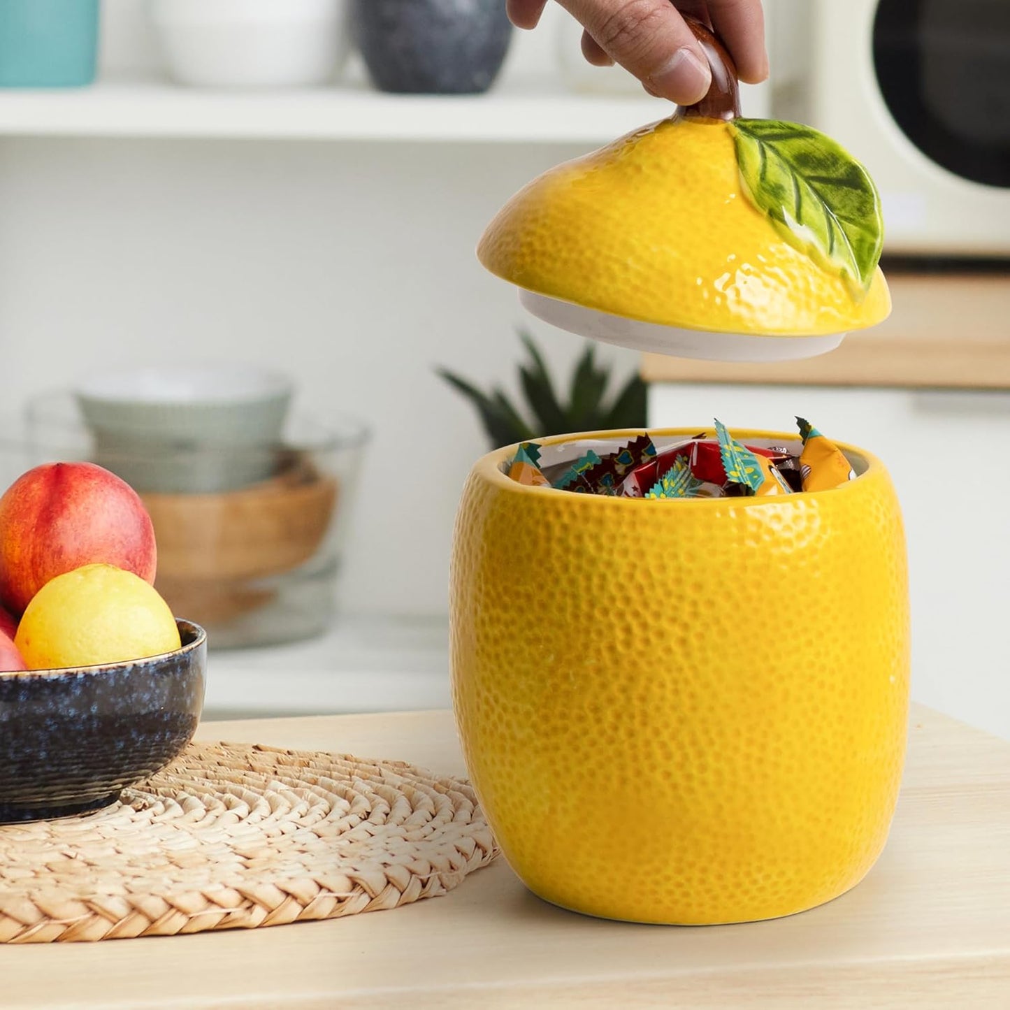 Lemon Cookie Jar Kitchen Canisters Decorative Cute Food Storage Container | Cute Cookie Jar with Lid, Lemon Decorations for Kitchen, Housewarming Gift