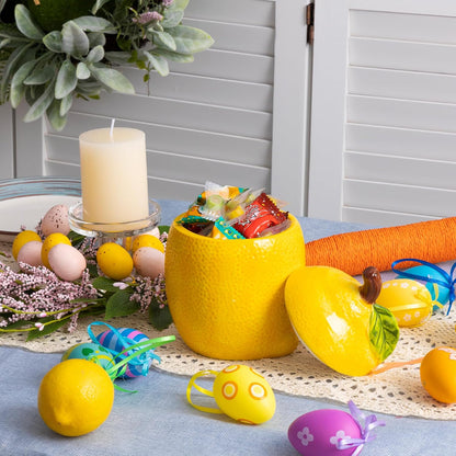 Lemon Cookie Jar Kitchen Canisters Decorative Cute Food Storage Container | Cute Cookie Jar with Lid, Lemon Decorations for Kitchen, Housewarming Gift