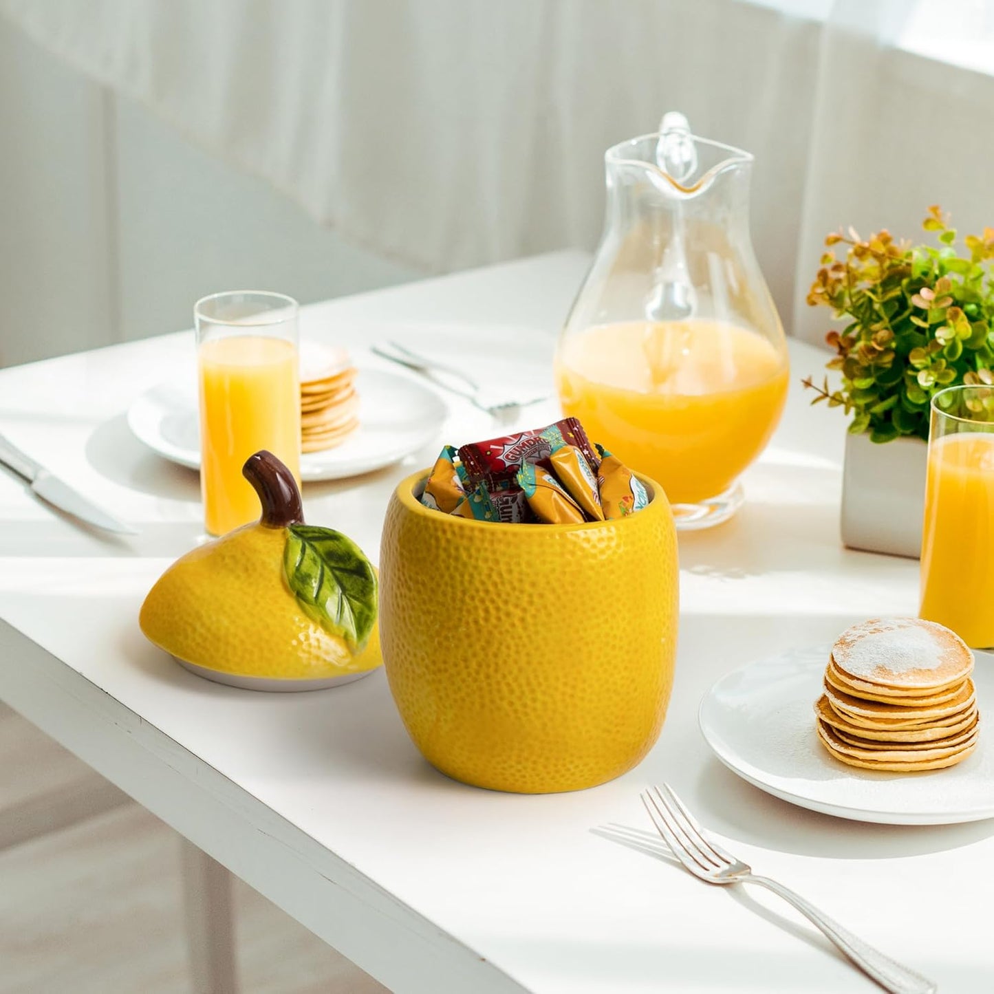 Lemon Cookie Jar Kitchen Canisters Decorative Cute Food Storage Container | Cute Cookie Jar with Lid, Lemon Decorations for Kitchen, Housewarming Gift