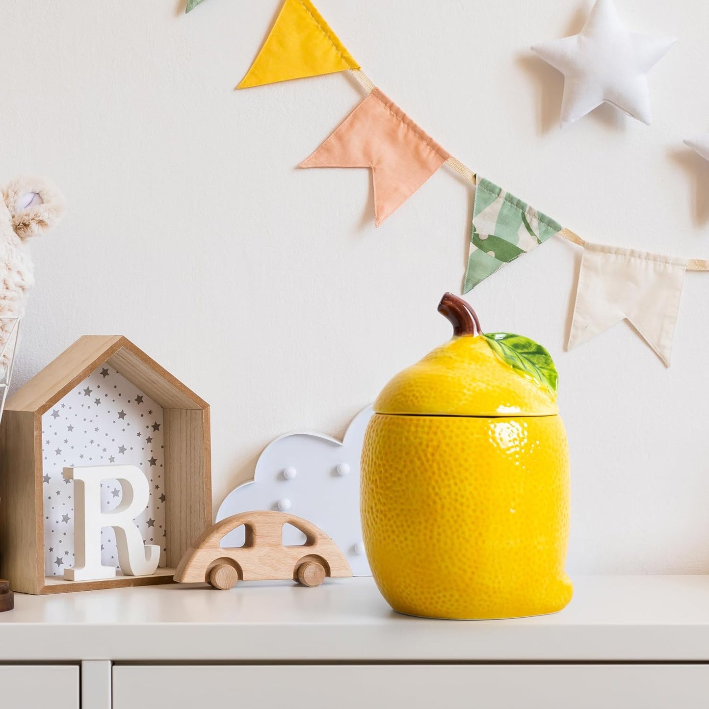 Lemon Cookie Jar Kitchen Canisters Decorative Cute Food Storage Container | Cute Cookie Jar with Lid, Lemon Decorations for Kitchen, Housewarming Gift