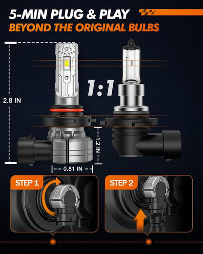 H10 9145 9140 LED Fog Light Bulbs Amber, 12000LM 3500K Yellow Light Bulbs, Strong Light Penetration, 9040 9045 Replacement Front Fog Lamps for car, trucks, SUVS, Non-polarity