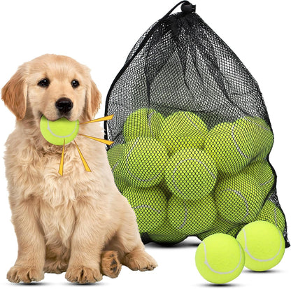 Dog Tennis Balls, 20 Pack 2.5 inch Floatable Squeaky Tennis Balls for Fetch Exercise, Natural Rubber Squeaky Dog Balls Training Safe (Yellow)