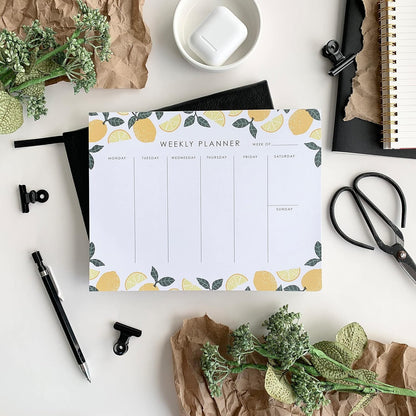 Weekly Planner Notepad - 9x7” inches, 52 tear off sheets - Undated Desk Planner Pad Calendar Notepad Organizer for Weekly To Do List, Notes and Schedule (Lemons)