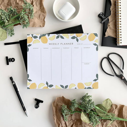 Weekly Planner Notepad - 9x7” inches, 52 tear off sheets - Undated Desk Planner Pad Calendar Notepad Organizer for Weekly To Do List, Notes and Schedule (Lemons)