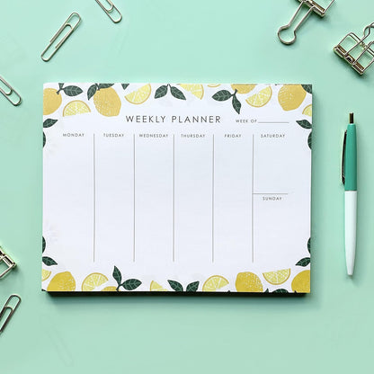 Weekly Planner Notepad - 9x7” inches, 52 tear off sheets - Undated Desk Planner Pad Calendar Notepad Organizer for Weekly To Do List, Notes and Schedule (Lemons)