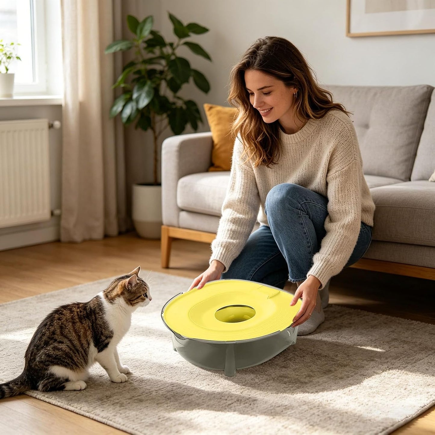 Cat Toilet Trainer Kit, Portable Cat Litter Box, Flushable Design for Small and Medium Pets, Anti-Splash Easy Clean for Home Apartment Travel, Yellow