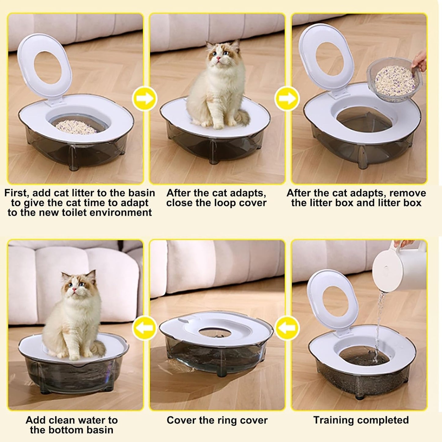 Cat Toilet Trainer Kit, Portable Cat Litter Box, Flushable Design for Small and Medium Pets, Anti-Splash Easy Clean for Home Apartment Travel, Yellow
