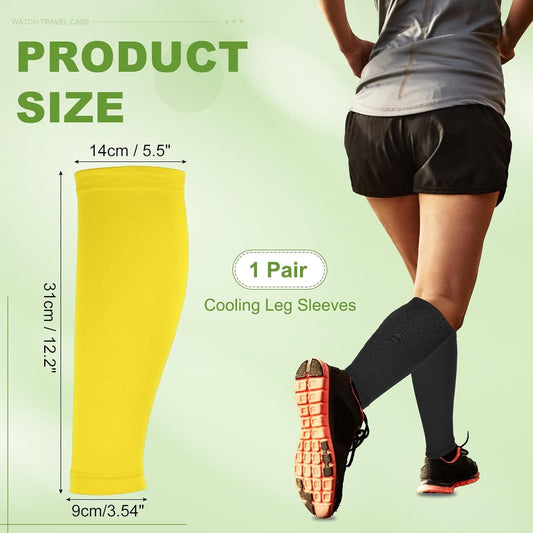 Sun Protection Leg Sleeves, Sports Compression Leg Cooling Ice Silk Sleeves with Anti-slip Silicone Strips