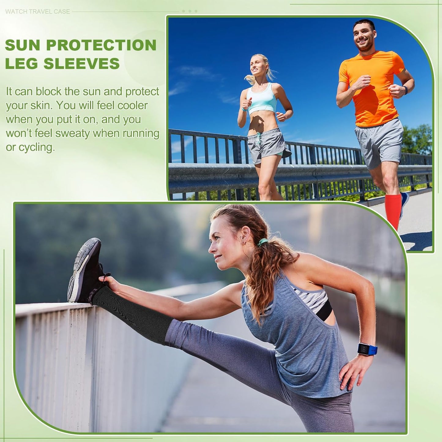 Sun Protection Leg Sleeves, Sports Compression Leg Cooling Ice Silk Sleeves with Anti-slip Silicone Strips