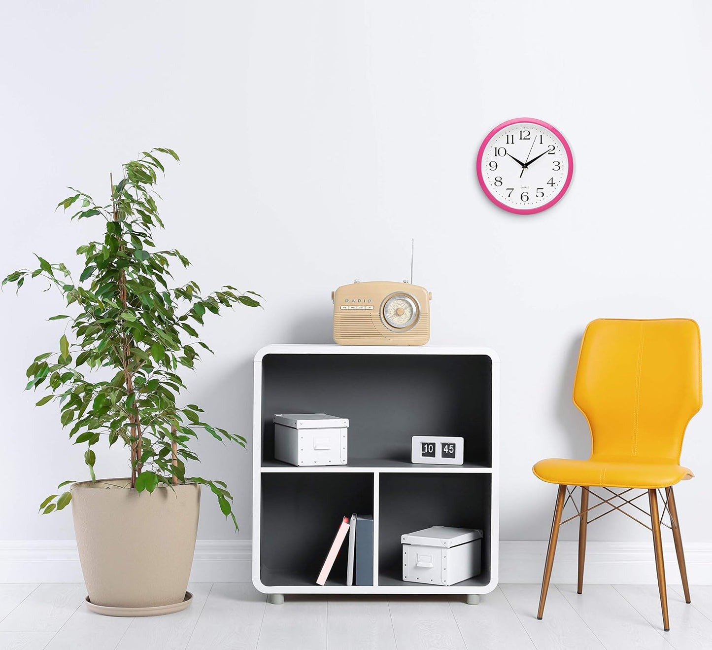 Yellow Wall Clock 10 inch Silent Non Ticking Battery Operated Quartz Easy to Read Round Classroom Home Decor for Kids Playroom Baby Room Nursery Fun