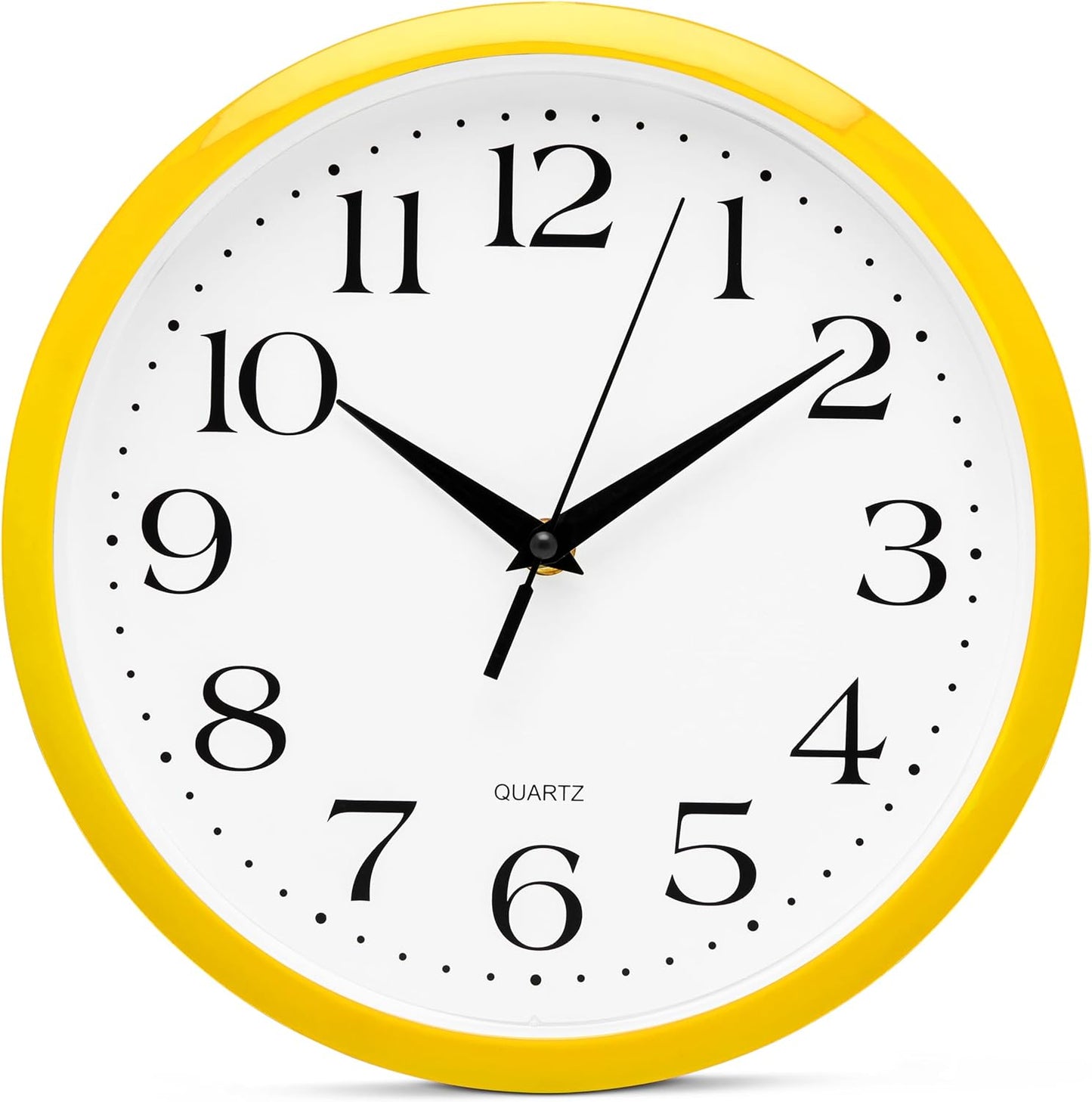Yellow Wall Clock 10 inch Silent Non Ticking Battery Operated Quartz Easy to Read Round Classroom Home Decor for Kids Playroom Baby Room Nursery Fun