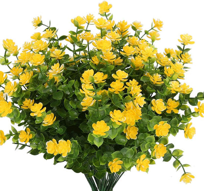 Artificial Flowers, Fake Artificial Greenery UV Resistant No Fade Faux Plastic Plants for Wedding Bridle Bouquet Indoor Outdoor Home Garden Kitchen Office Table Vase 6PCS (Yellow)