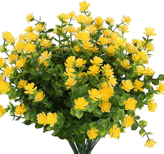 Artificial Flowers, Fake Artificial Greenery UV Resistant No Fade Faux Plastic Plants for Wedding Bridle Bouquet Indoor Outdoor Home Garden Kitchen Office Table Vase 6PCS (Yellow)