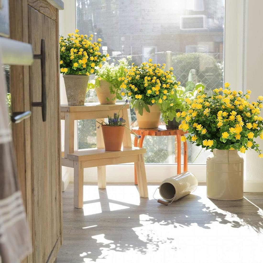 Artificial Flowers, Fake Artificial Greenery UV Resistant No Fade Faux Plastic Plants for Wedding Bridle Bouquet Indoor Outdoor Home Garden Kitchen Office Table Vase 6PCS (Yellow)