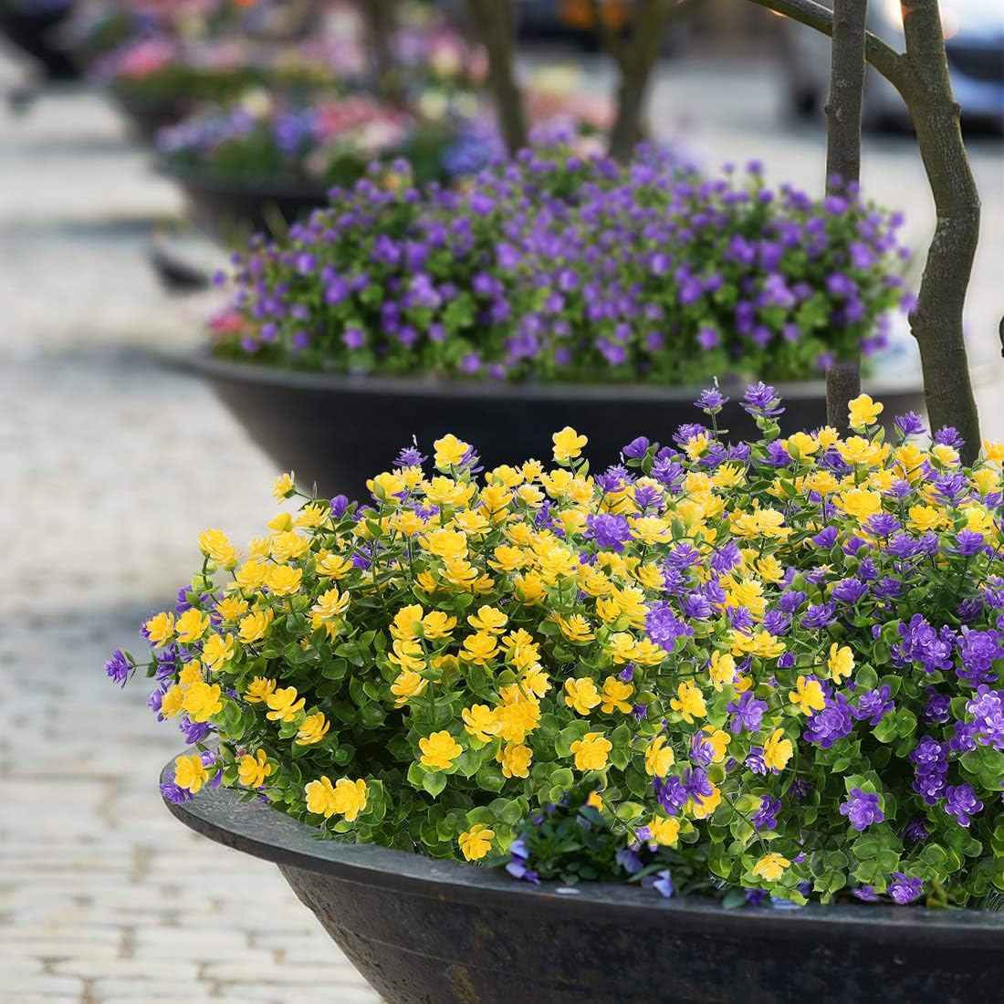 Artificial Flowers, Fake Artificial Greenery UV Resistant No Fade Faux Plastic Plants for Wedding Bridle Bouquet Indoor Outdoor Home Garden Kitchen Office Table Vase 6PCS (Yellow)