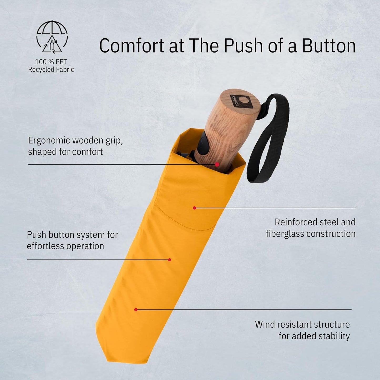 TIMBER Automatic Umbrella - Auto Open Close Duomatic Folding Rain Protection with German Beechwood Handle, Wind Tunnel Tested Frame, Compact Travel Design
