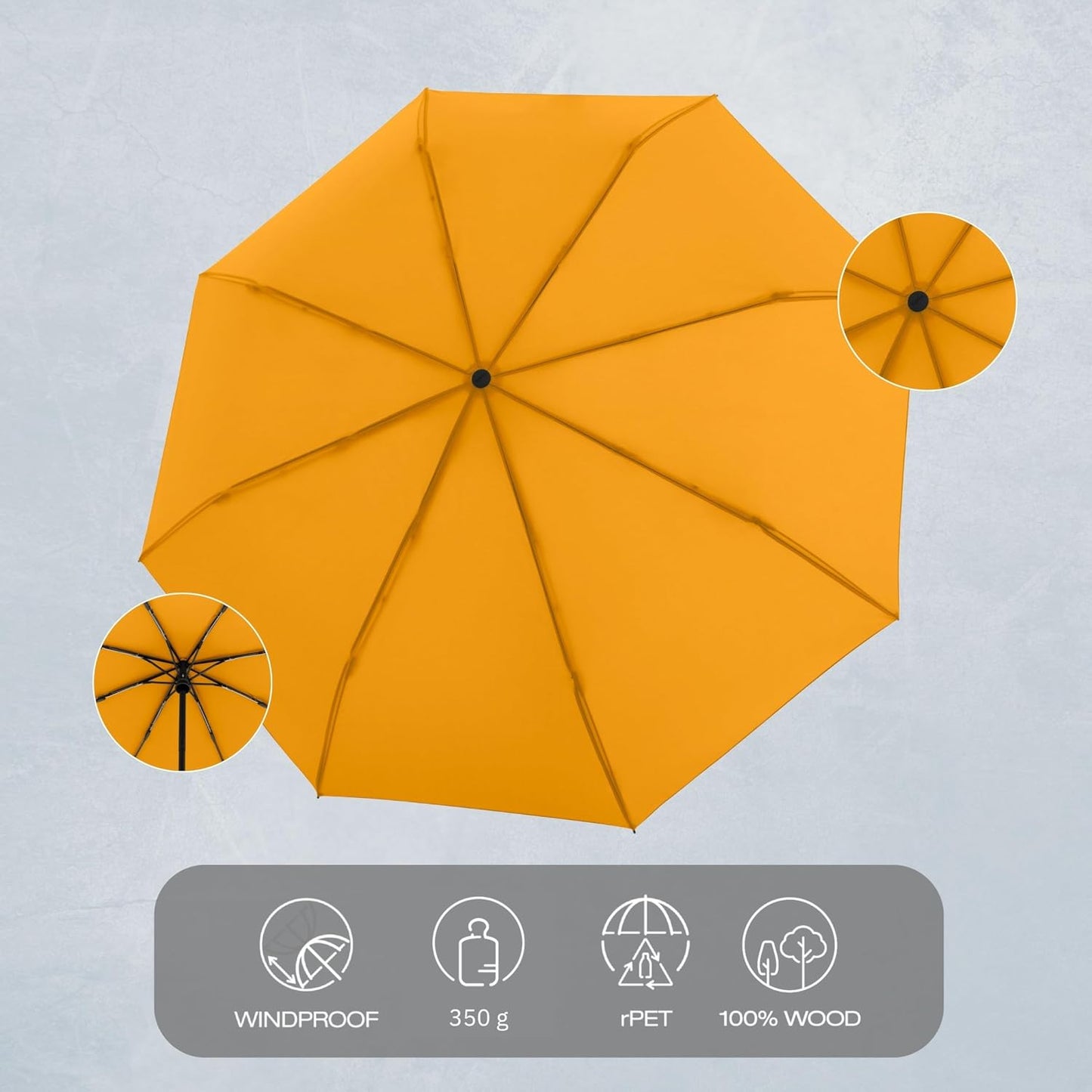 TIMBER Automatic Umbrella - Auto Open Close Duomatic Folding Rain Protection with German Beechwood Handle, Wind Tunnel Tested Frame, Compact Travel Design