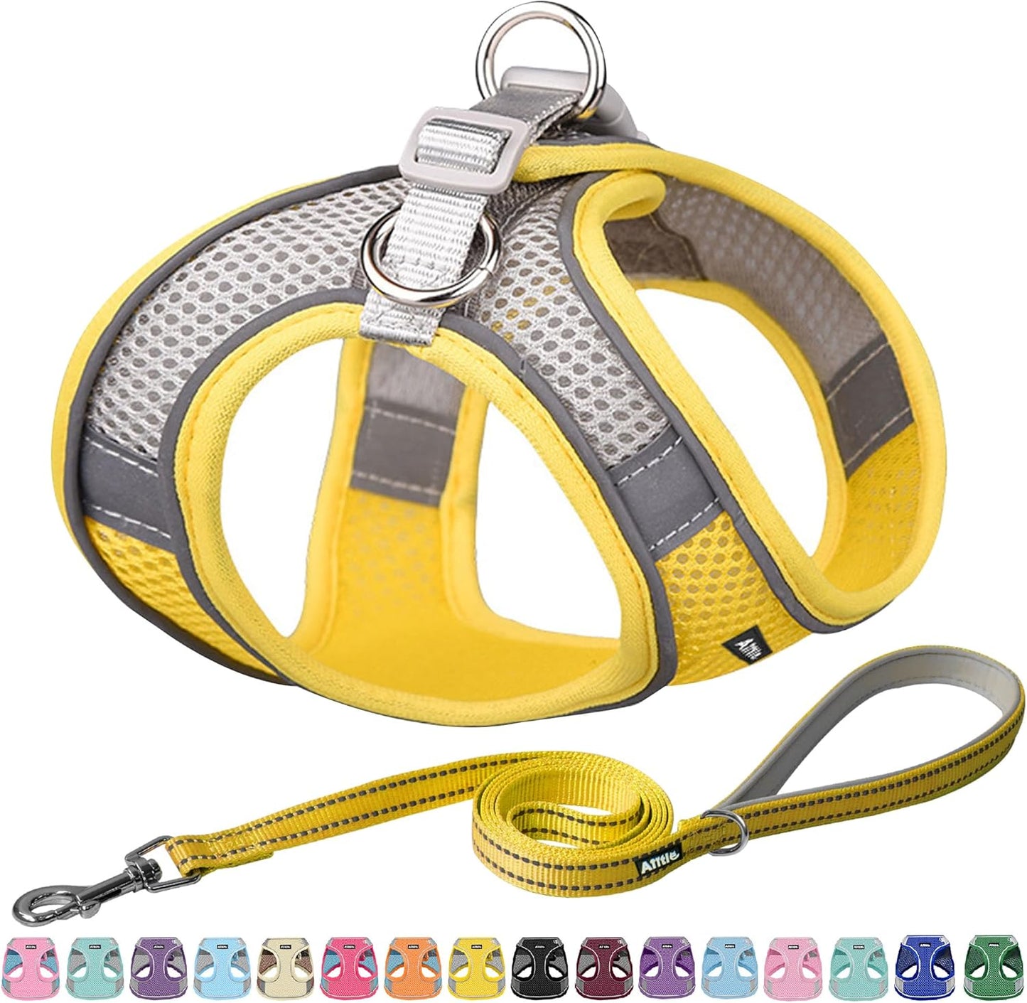 Comfortable Dog Harness and Leash Set for Walking - Spring Step in Vest Harness,Reflective Bands, Adjustable No Pull Puppy Essentials, for Small Dogs and House Cats Yellow XS | Light, Soft, Breathable Air Mesh, Escape-Proof, Easy on and Remove with Hook