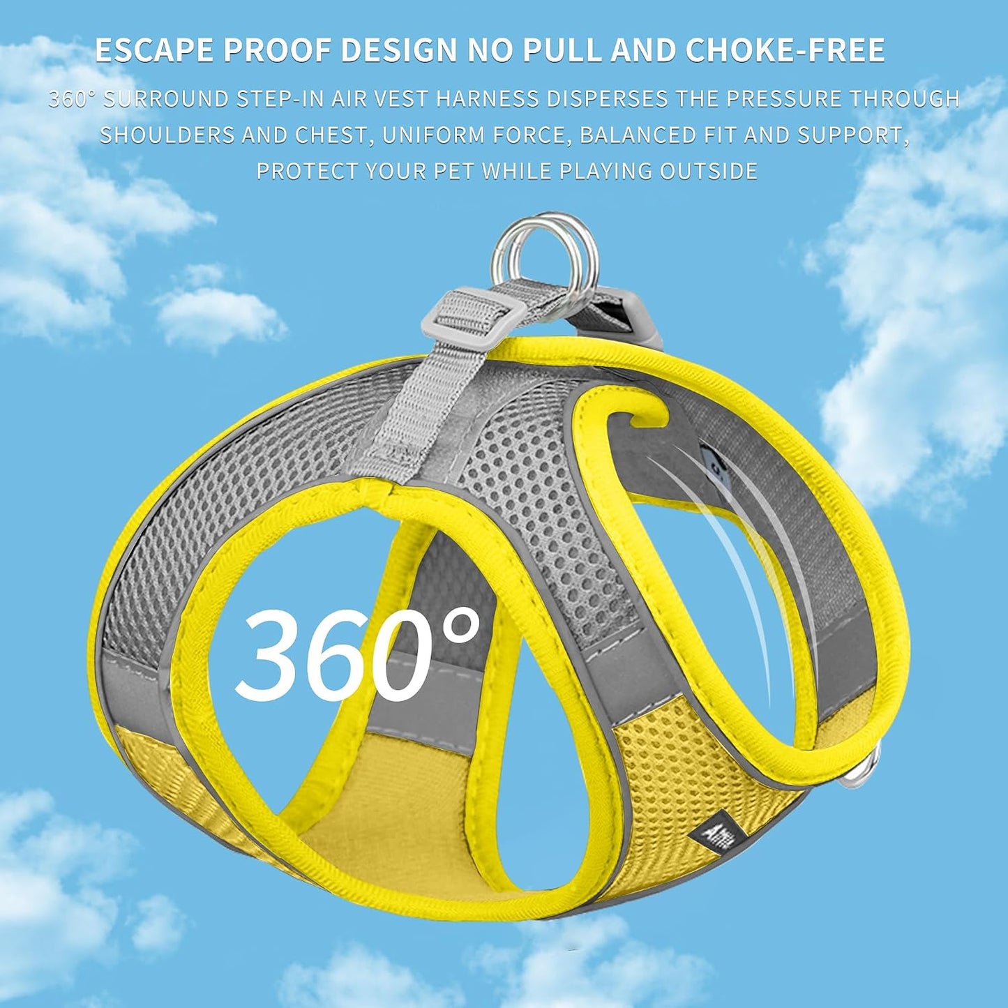 Comfortable Dog Harness and Leash Set for Walking - Spring Step in Vest Harness,Reflective Bands, Adjustable No Pull Puppy Essentials, for Small Dogs and House Cats Yellow XS | Light, Soft, Breathable Air Mesh, Escape-Proof, Easy on and Remove with Hook