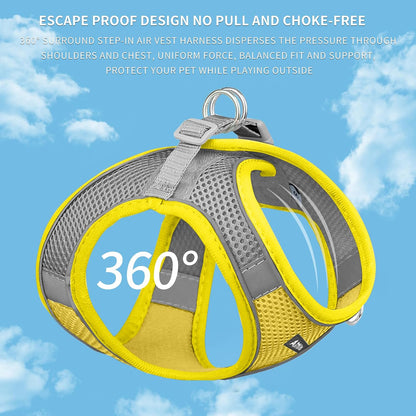 Comfortable Dog Harness and Leash Set for Walking - Spring Step in Vest Harness,Reflective Bands, Adjustable No Pull Puppy Essentials, for Small Dogs and House Cats Yellow XS | Light, Soft, Breathable Air Mesh, Escape-Proof, Easy on and Remove with Hook