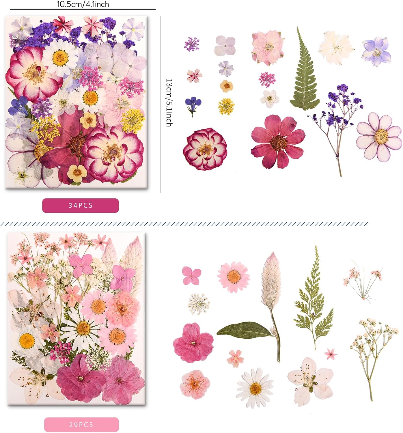 182 PCS Real Pressed Dried Flowers and Leaves for DIY Crafts | Real Natural Dry Flowers with Tweezers For Resin Art, Candle, Nails Décor, Jewelry, Scrapbooking, Soap, Photo frame
