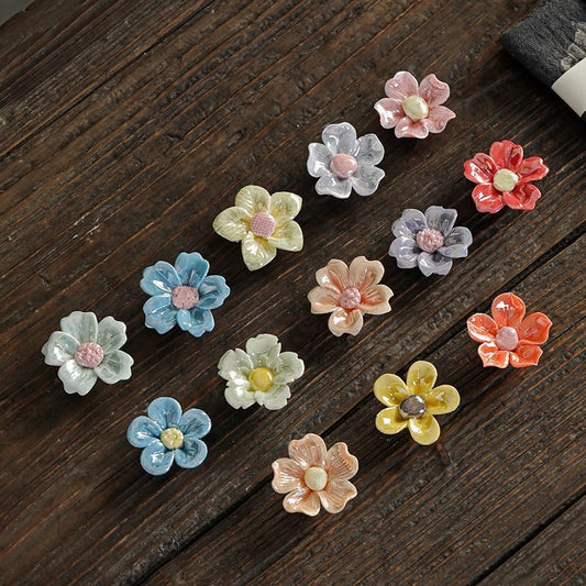 13 Pieces Iridescent Ceramic Blossom for Mosaic Crafts, Mixed Bright Color Porcelain Floral Flower Mosaic Tiles Embellishments for Art Craft (Multicolor)