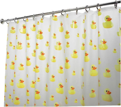 PEVA Plastic Ducks Shower Curtain, PVC-Free Waterproof Liner for Kids', Guest, College Dorm, Master Bathroom, Polyethylene_vinyl_acetate, 72" x 72", Yellow and Orange | Waterproof Liner, For Kids' Guest College Dorm Master Bathroom