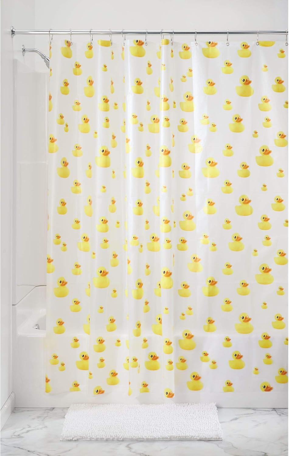 PEVA Plastic Ducks Shower Curtain, PVC-Free Waterproof Liner for Kids', Guest, College Dorm, Master Bathroom, Polyethylene_vinyl_acetate, 72" x 72", Yellow and Orange | Waterproof Liner, For Kids' Guest College Dorm Master Bathroom