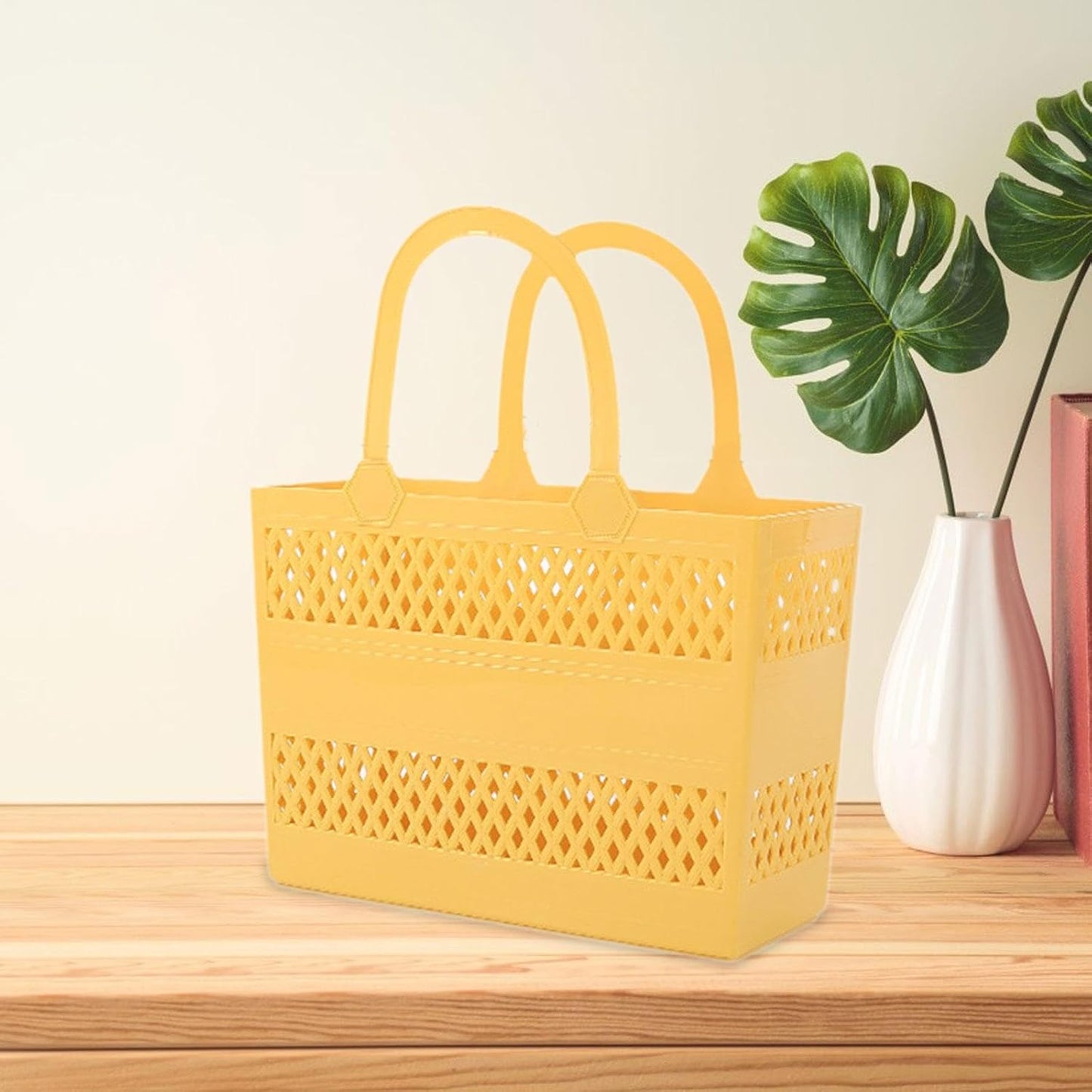 Shower Caddy Basket Shower Organizer with Handles Multipurpose Portable Box Shower Caddy Tote for Beach Handbag Pantry Gym, Yellow