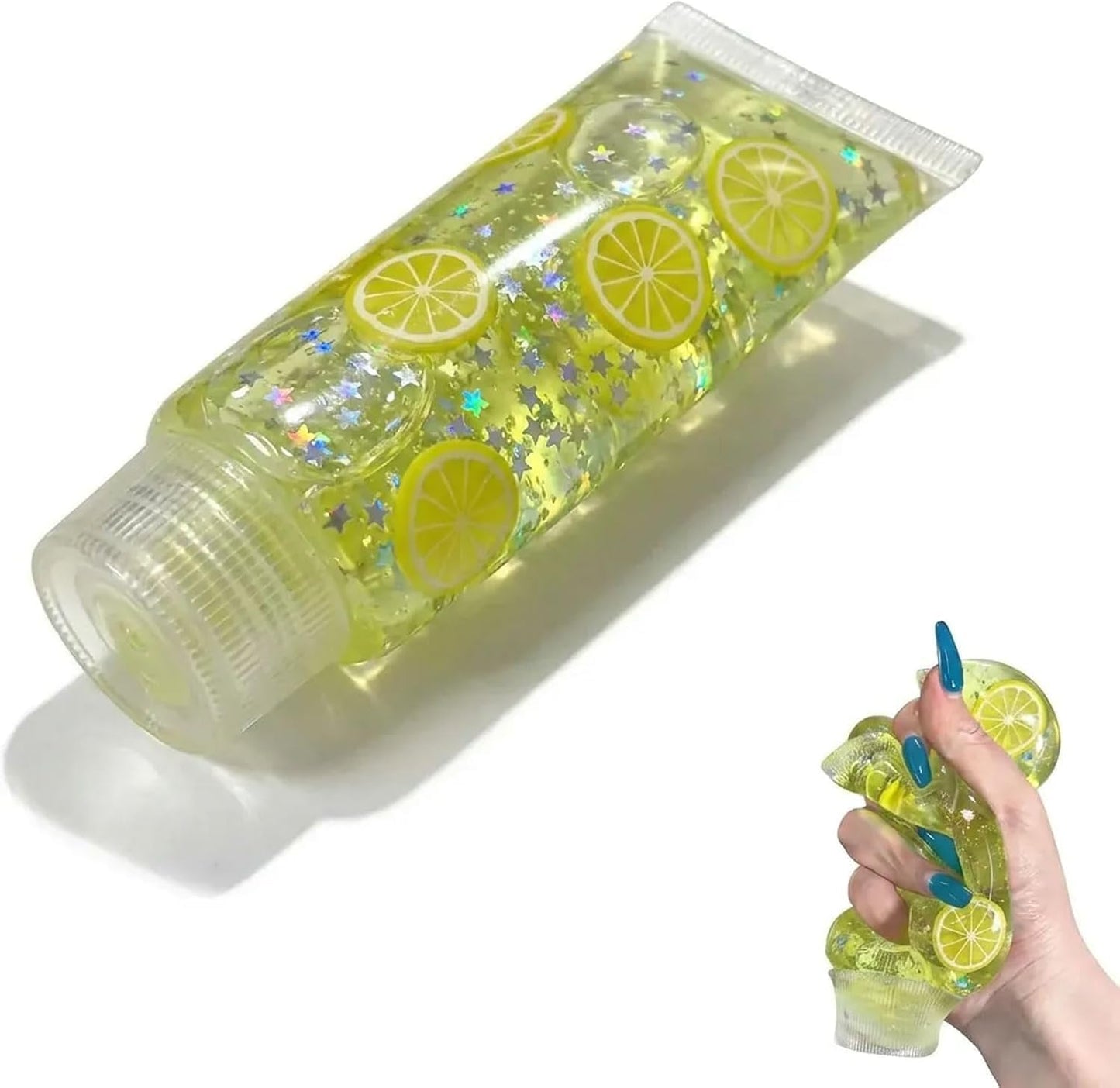 Clear Jam Bottle Squishy Toy, Yellow Cute Toothpaste Slow Rising Fidget Sensory Toys for Stress Anxiety Relief, Soft Desk Squeeze Toy Birthday Gifts for Adults