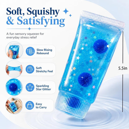 Clear Jam Bottle Squishy Toy, Yellow Cute Toothpaste Slow Rising Fidget Sensory Toys for Stress Anxiety Relief, Soft Desk Squeeze Toy Birthday Gifts for Adults
