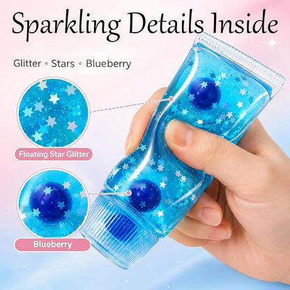Clear Jam Bottle Squishy Toy, Yellow Cute Toothpaste Slow Rising Fidget Sensory Toys for Stress Anxiety Relief, Soft Desk Squeeze Toy Birthday Gifts for Adults