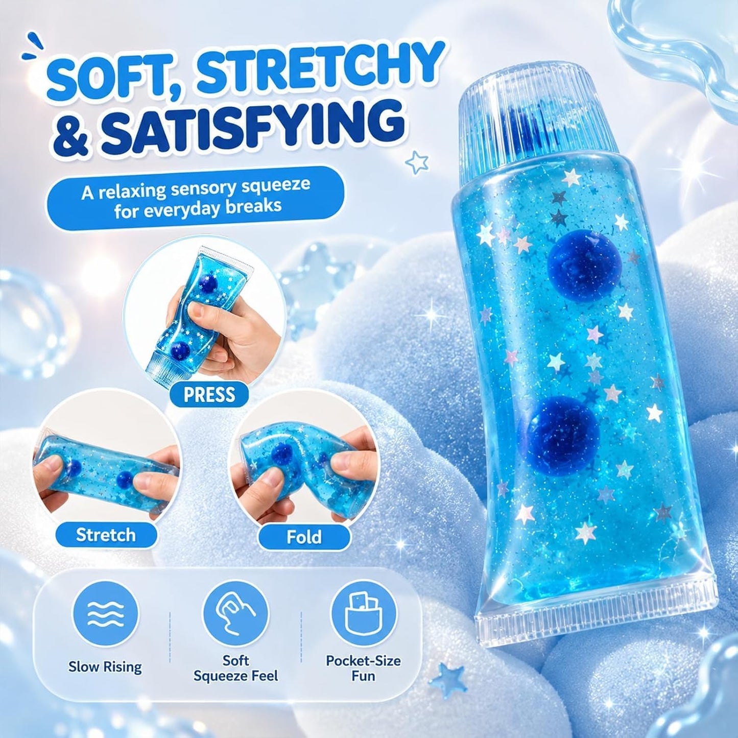 Clear Jam Bottle Squishy Toy, Yellow Cute Toothpaste Slow Rising Fidget Sensory Toys for Stress Anxiety Relief, Soft Desk Squeeze Toy Birthday Gifts for Adults
