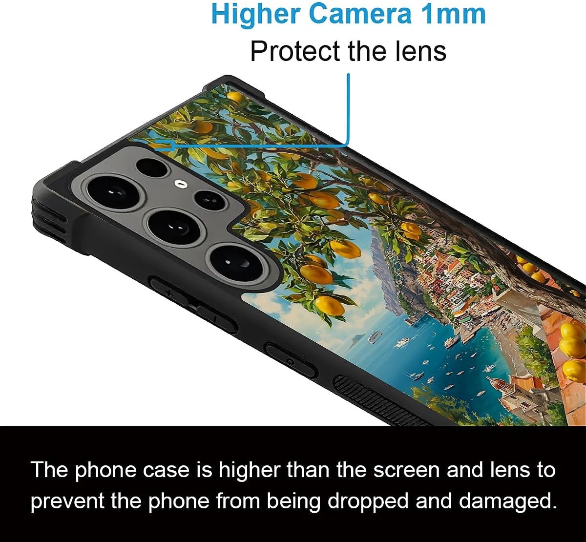 Compatible with Samsung Galaxy S24 Ultra Case Non Slip Screen Lens Protection Case for Girl Boy Cute Pattern Lemon Mediterranean Sea Italian Coast Amalfi