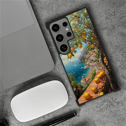 Compatible with Samsung Galaxy S24 Ultra Case Non Slip Screen Lens Protection Case for Girl Boy Cute Pattern Lemon Mediterranean Sea Italian Coast Amalfi