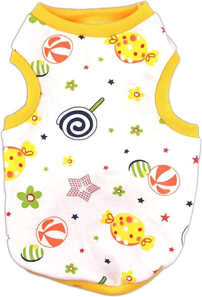 Small Dog Shirt Cute Puppy Cat T Shirts Clothes Soft Cotton Sleeveless Tee Shirts for Small Dogs Cats Doggy Vest Tee Shirt Chihuahua Yorkie Shih Tzu Pet Apparels(Yellow Lollipop,S)