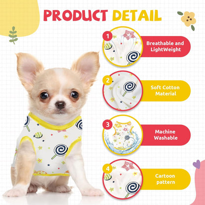 Small Dog Shirt Cute Puppy Cat T Shirts Clothes Soft Cotton Sleeveless Tee Shirts for Small Dogs Cats Doggy Vest Tee Shirt Chihuahua Yorkie Shih Tzu Pet Apparels(Yellow Lollipop,S)