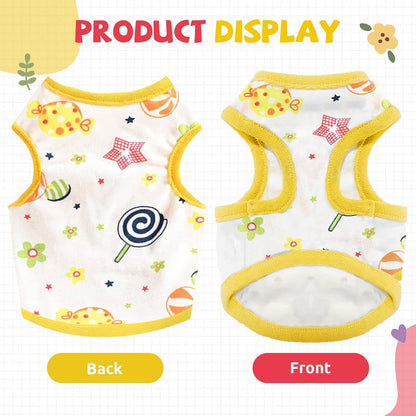 Small Dog Shirt Cute Puppy Cat T Shirts Clothes Soft Cotton Sleeveless Tee Shirts for Small Dogs Cats Doggy Vest Tee Shirt Chihuahua Yorkie Shih Tzu Pet Apparels(Yellow Lollipop,S)