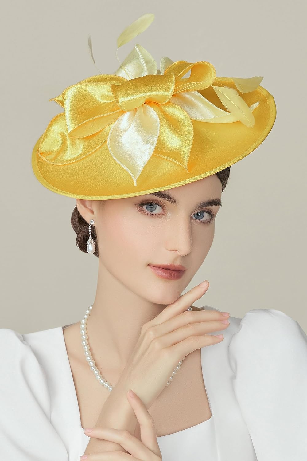 Derby Hats for Women Wide Brim Flower Feather Tea Party Fascinator | Large Flat Brim Design, Artificial Vivid Flower Detail, Wedding, Cocktail, Kentucky Race Hat, Breathable Material