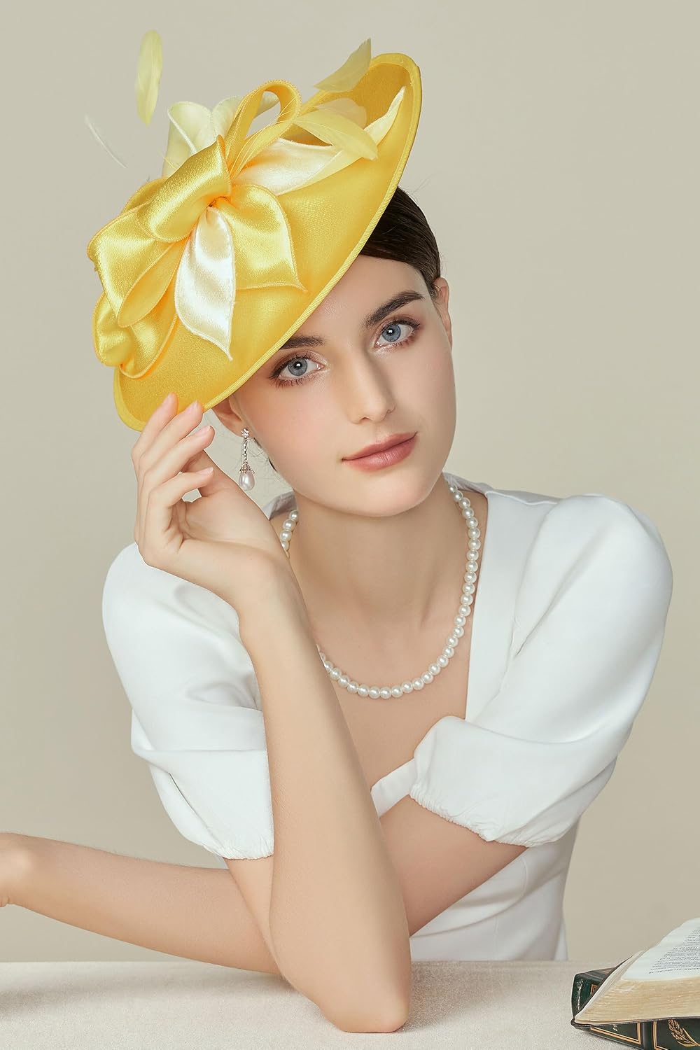 Derby Hats for Women Wide Brim Flower Feather Tea Party Fascinator | Large Flat Brim Design, Artificial Vivid Flower Detail, Wedding, Cocktail, Kentucky Race Hat, Breathable Material