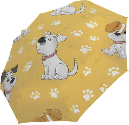 Portable Umbrella Windproof Sun Umbrella UV Protection Yellow Cartoon Dog | Folding Umbrellas for Rain, Cute Travel Umbrellas Compact Parasol Automatic Open/Close, Lightweight & Packable
