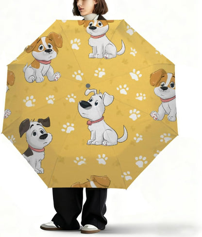 Portable Umbrella Windproof Sun Umbrella UV Protection Yellow Cartoon Dog | Folding Umbrellas for Rain, Cute Travel Umbrellas Compact Parasol Automatic Open/Close, Lightweight & Packable
