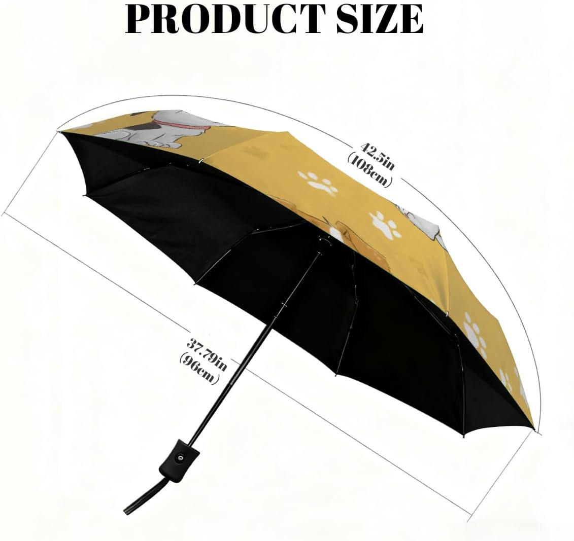 Portable Umbrella Windproof Sun Umbrella UV Protection Yellow Cartoon Dog | Folding Umbrellas for Rain, Cute Travel Umbrellas Compact Parasol Automatic Open/Close, Lightweight & Packable