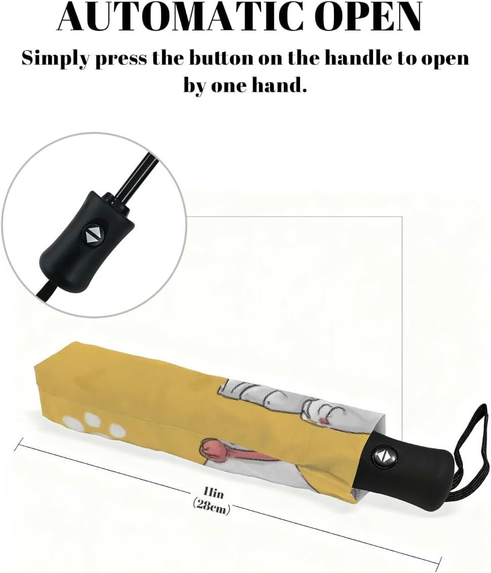 Portable Umbrella Windproof Sun Umbrella UV Protection Yellow Cartoon Dog | Folding Umbrellas for Rain, Cute Travel Umbrellas Compact Parasol Automatic Open/Close, Lightweight & Packable
