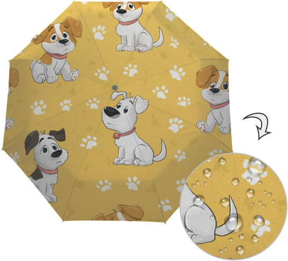 Portable Umbrella Windproof Sun Umbrella UV Protection Yellow Cartoon Dog | Folding Umbrellas for Rain, Cute Travel Umbrellas Compact Parasol Automatic Open/Close, Lightweight & Packable