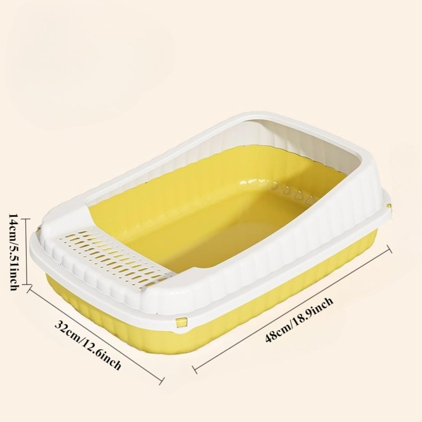 Cat Litter Box, Semi-Closed Heighten Cat Toilet Splashproof Portable Pet Litter Tray Indoor Kitten Litter Box for Small Pets 18.9'' L X 5.51'' H X 12.6'' W (Light Yellow)