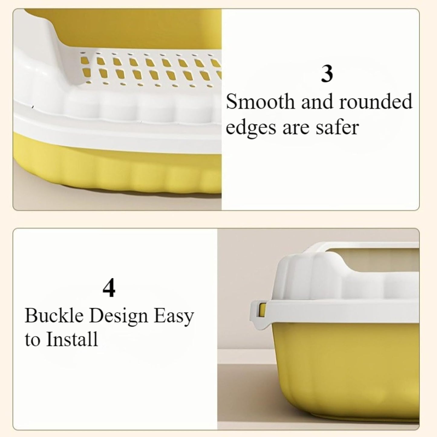 Cat Litter Box, Semi-Closed Heighten Cat Toilet Splashproof Portable Pet Litter Tray Indoor Kitten Litter Box for Small Pets 18.9'' L X 5.51'' H X 12.6'' W (Light Yellow)