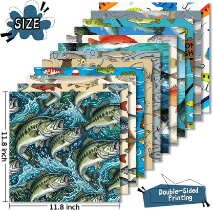 24 Sheets 11.8 x 11.8 Inch Fishing Fish and Tackle Scrapbook Paper, Double Sided Decorative Craft Paper for Junk Journals, DIY Card Making & Gift Wrapping