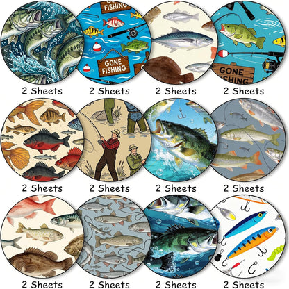 24 Sheets 11.8 x 11.8 Inch Fishing Fish and Tackle Scrapbook Paper, Double Sided Decorative Craft Paper for Junk Journals, DIY Card Making & Gift Wrapping