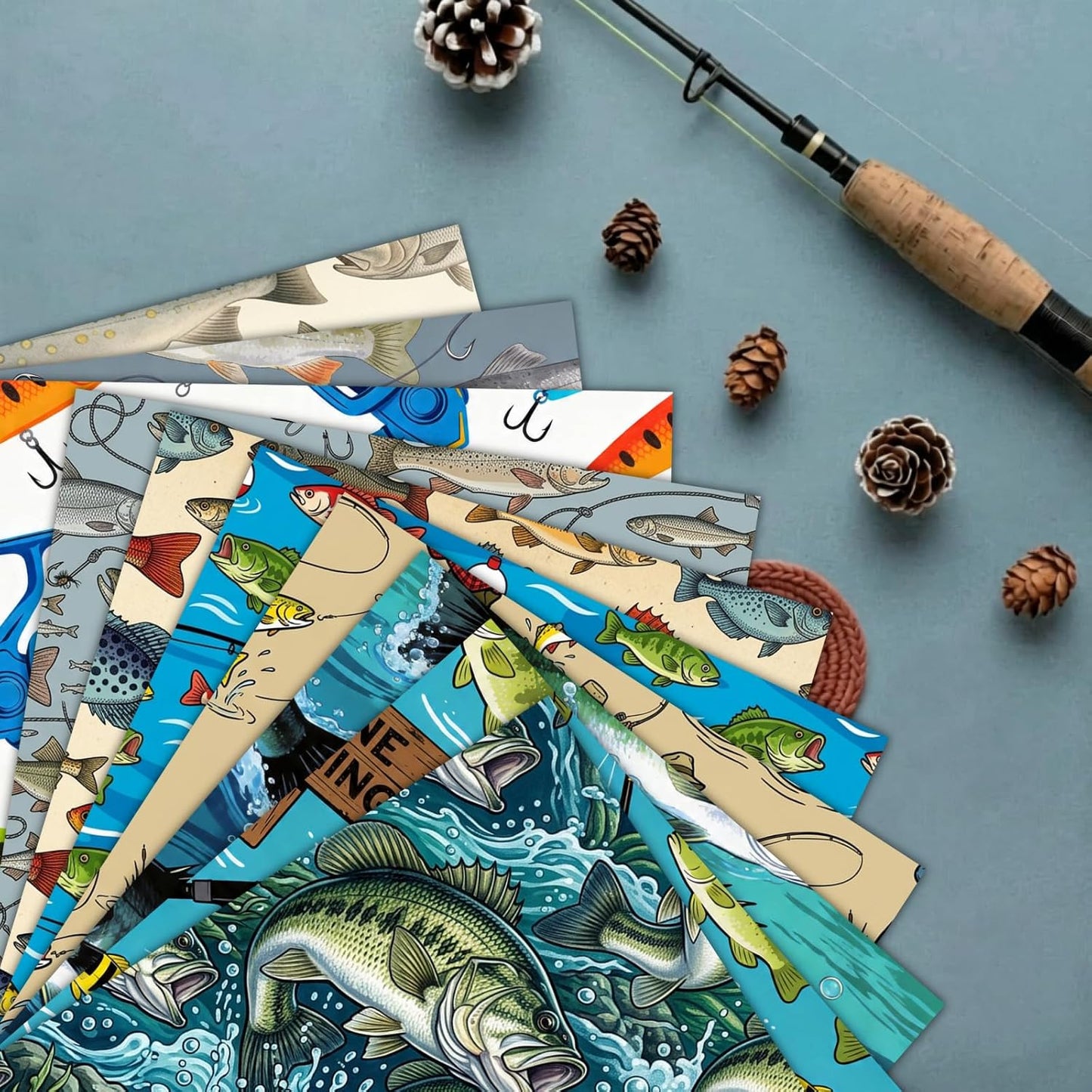 24 Sheets 11.8 x 11.8 Inch Fishing Fish and Tackle Scrapbook Paper, Double Sided Decorative Craft Paper for Junk Journals, DIY Card Making & Gift Wrapping